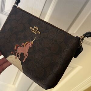 Coach Brown Crossbody Bag with Unicorn Design